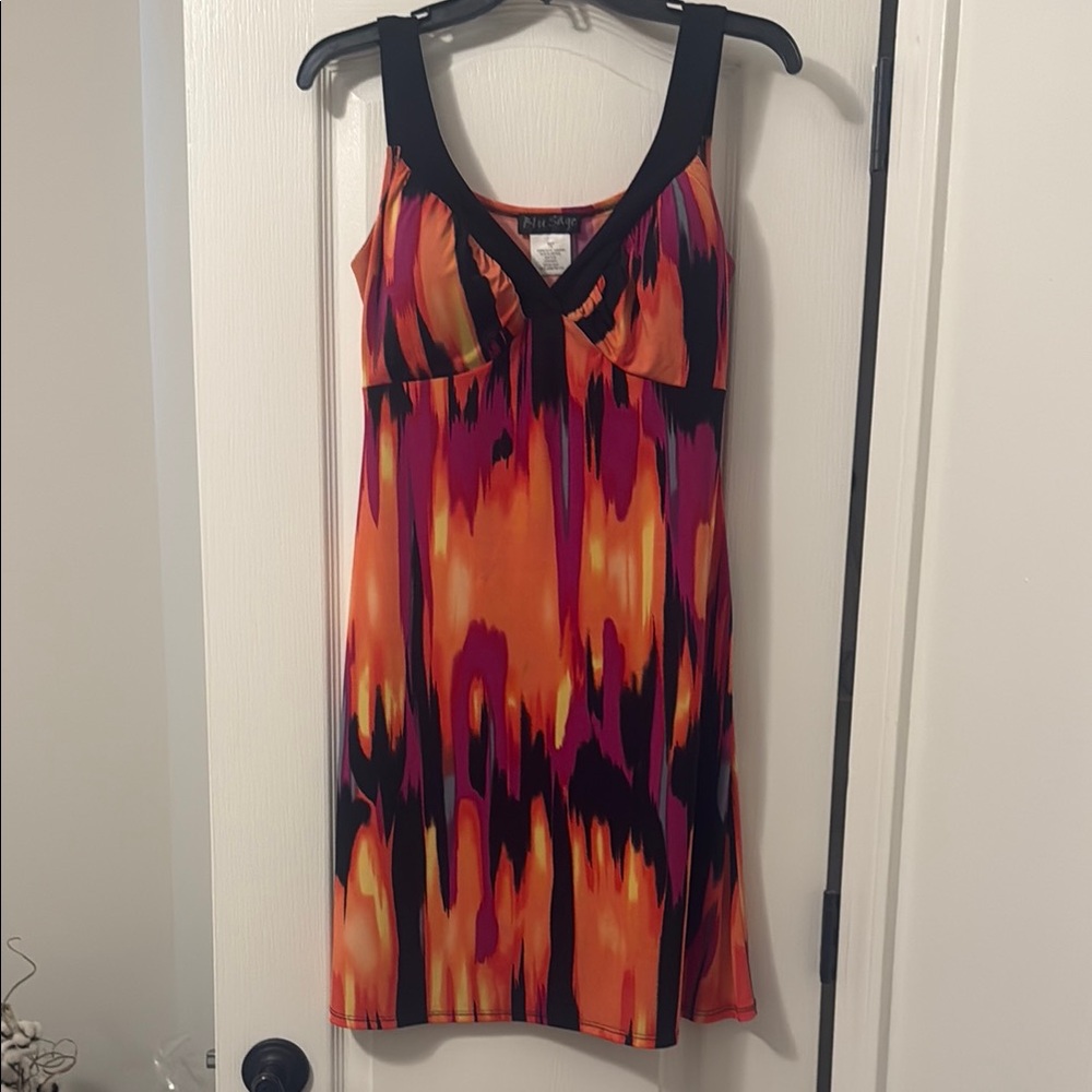 Blu Sage Orange and Black Sleeveless Midi Sundress